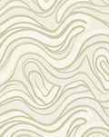 Creamy Sage Abstract Wave Rug