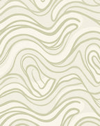 Creamy Sage Abstract Wave Rug