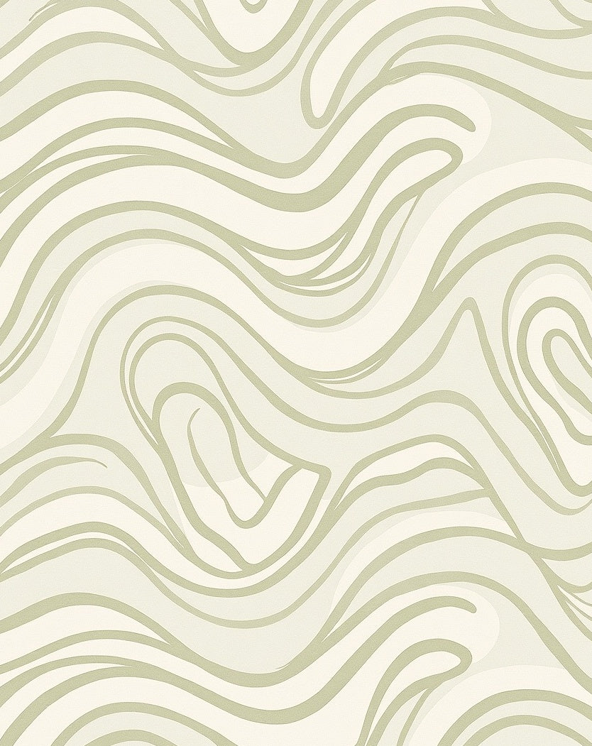 Creamy Sage Abstract Wave Rug