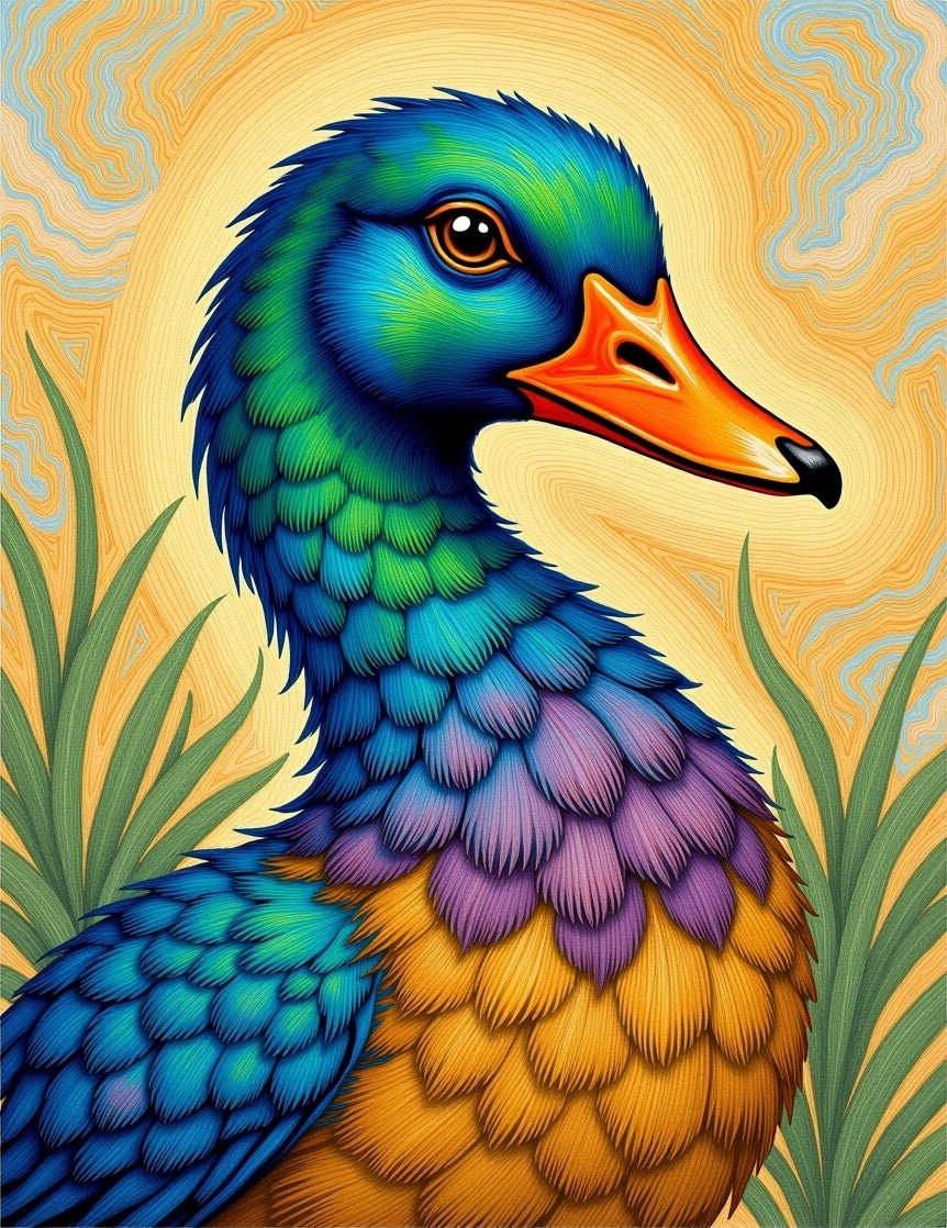 Vibrant Peacock Duck Feather Portrait Rug