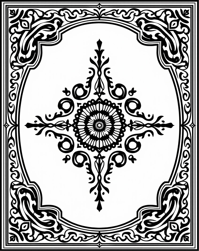 Black Ornate Flourish Medallion Rug