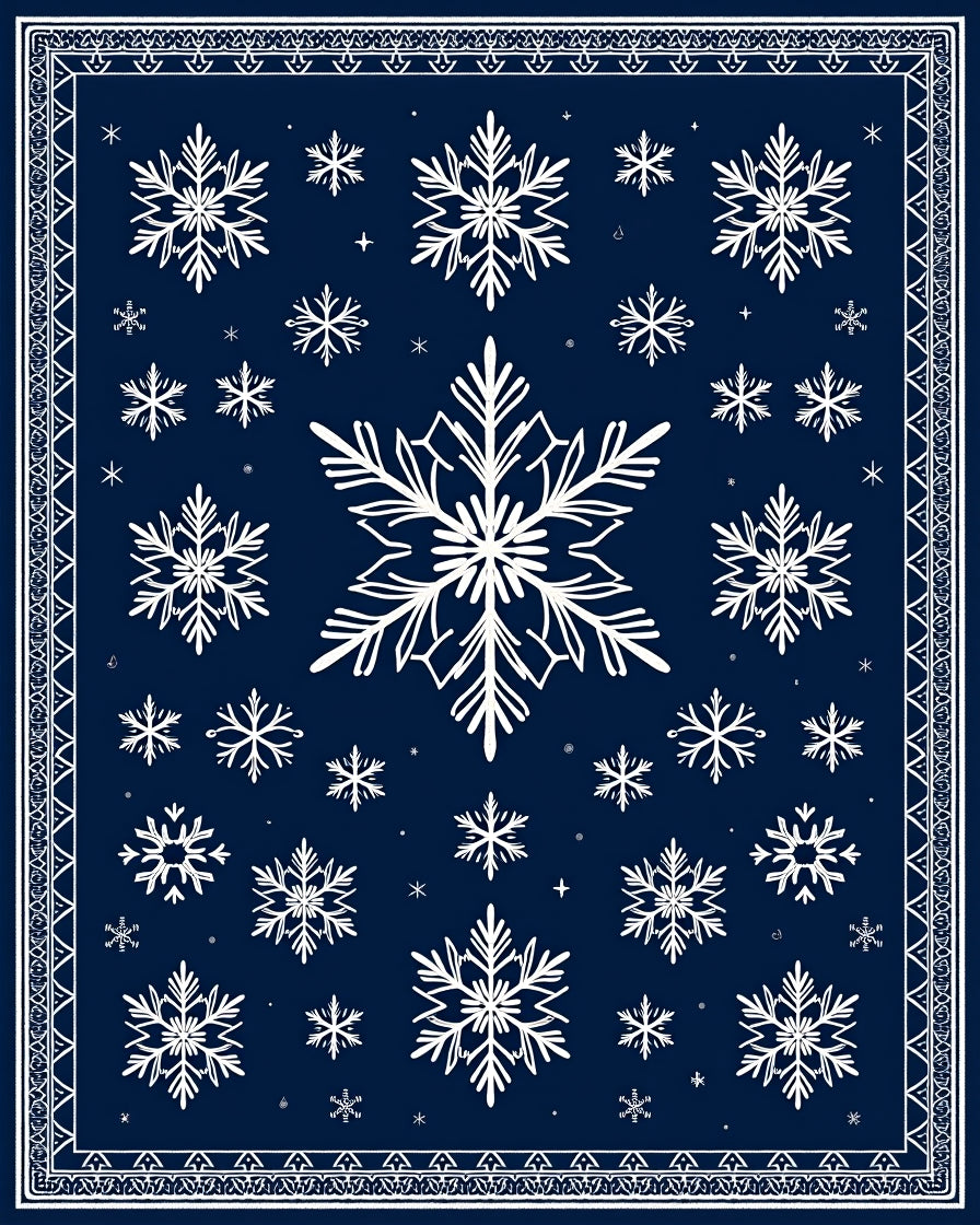 Navy Blue White Snowflake Charm Rug