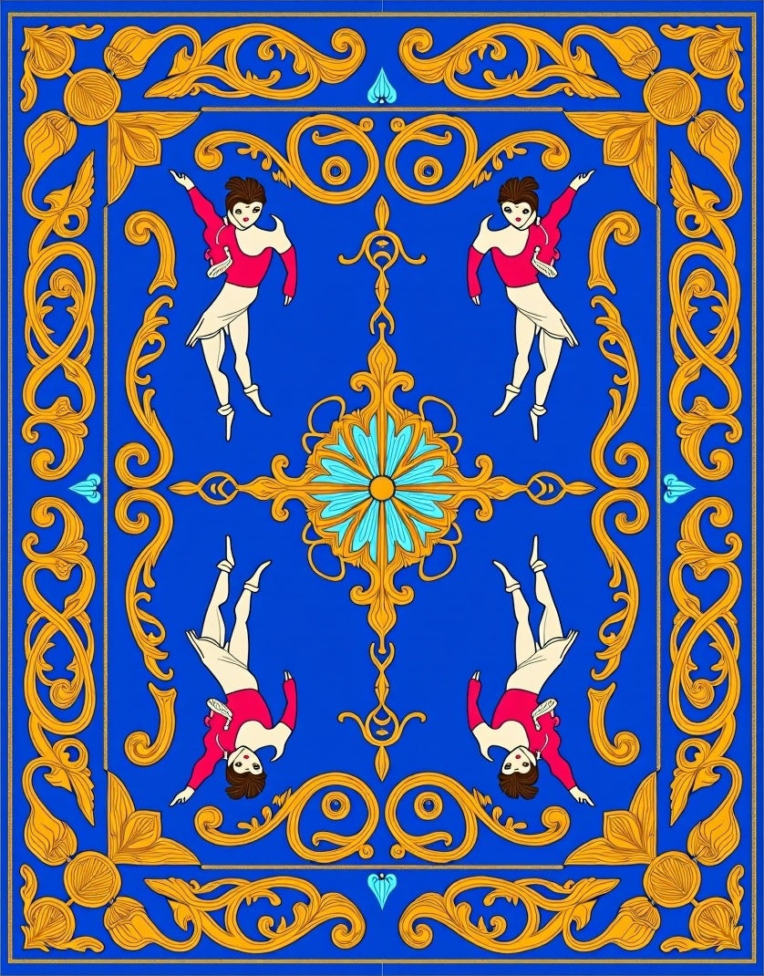 Royal Blue Antique Dancers Border Rug