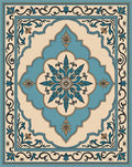Aqua Blue Floral Medallion Cream Border Rug