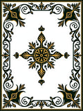 Elaborate Black Gold Scroll Medallion Rug