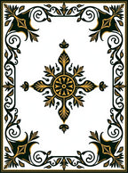 Elaborate Black Gold Scroll Medallion Rug
