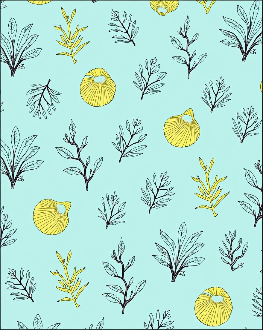 Coastal Yellow Shell Aquatic Foliage Rug