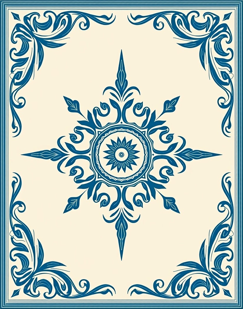 Deep Blue Floral Medallion Scroll Rug
