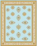Pale Blue Golden Sunburst Medallion Border Rug