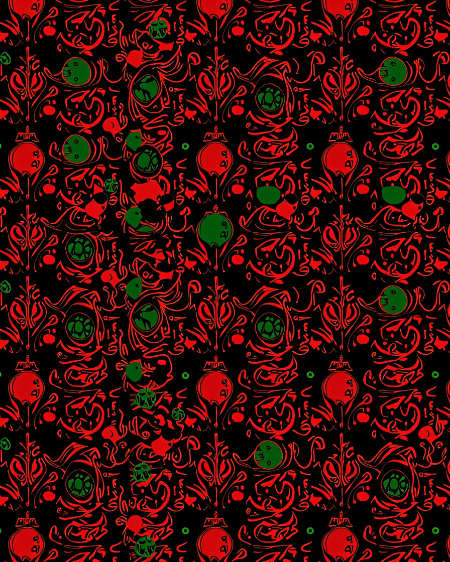 Bold Red Black Swirl Botanical Rug