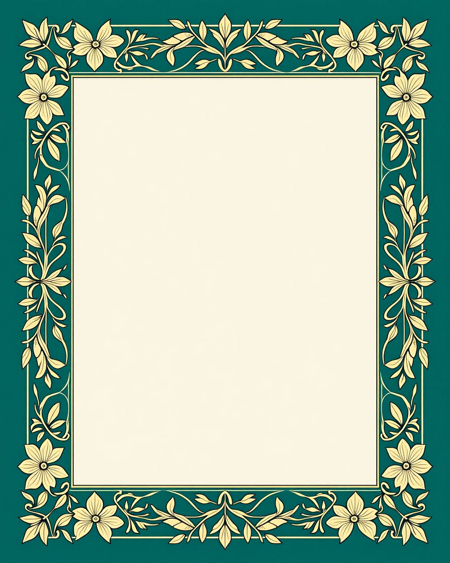 Elegant Teal Floral Vine Border Rug