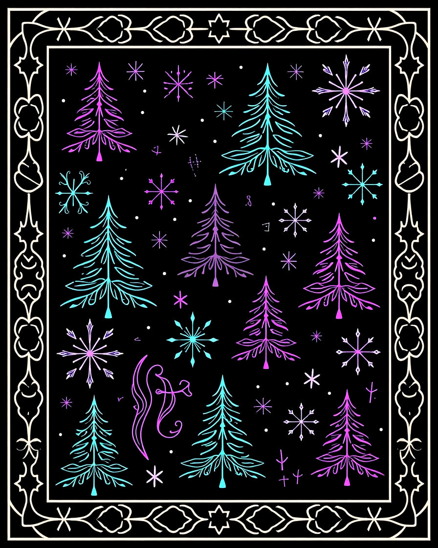 Winter Wonderland Tree Snowflake Border Rug