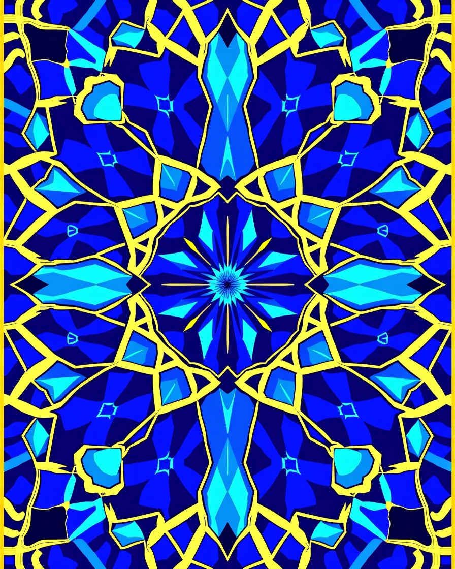 Electric Blue Yellow Geometric Sunburst Rug