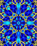 Electric Blue Yellow Geometric Sunburst Rug