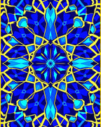 Electric Blue Yellow Geometric Sunburst Rug
