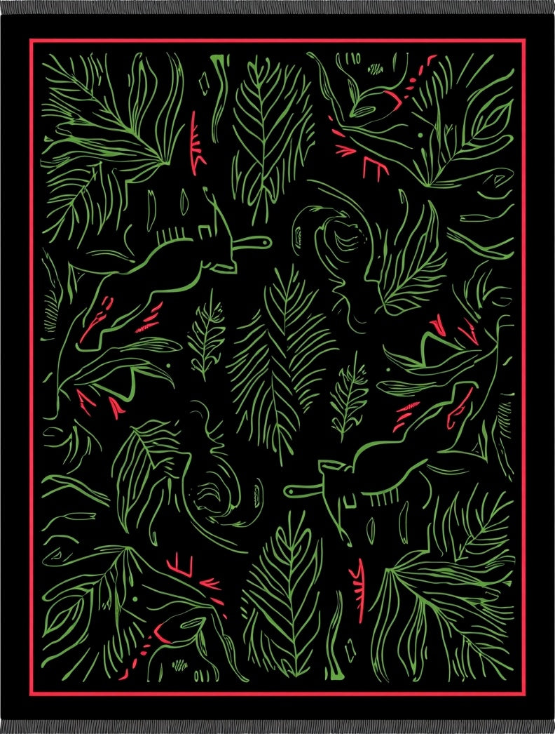 Black Jungle Animals Foliage Rug