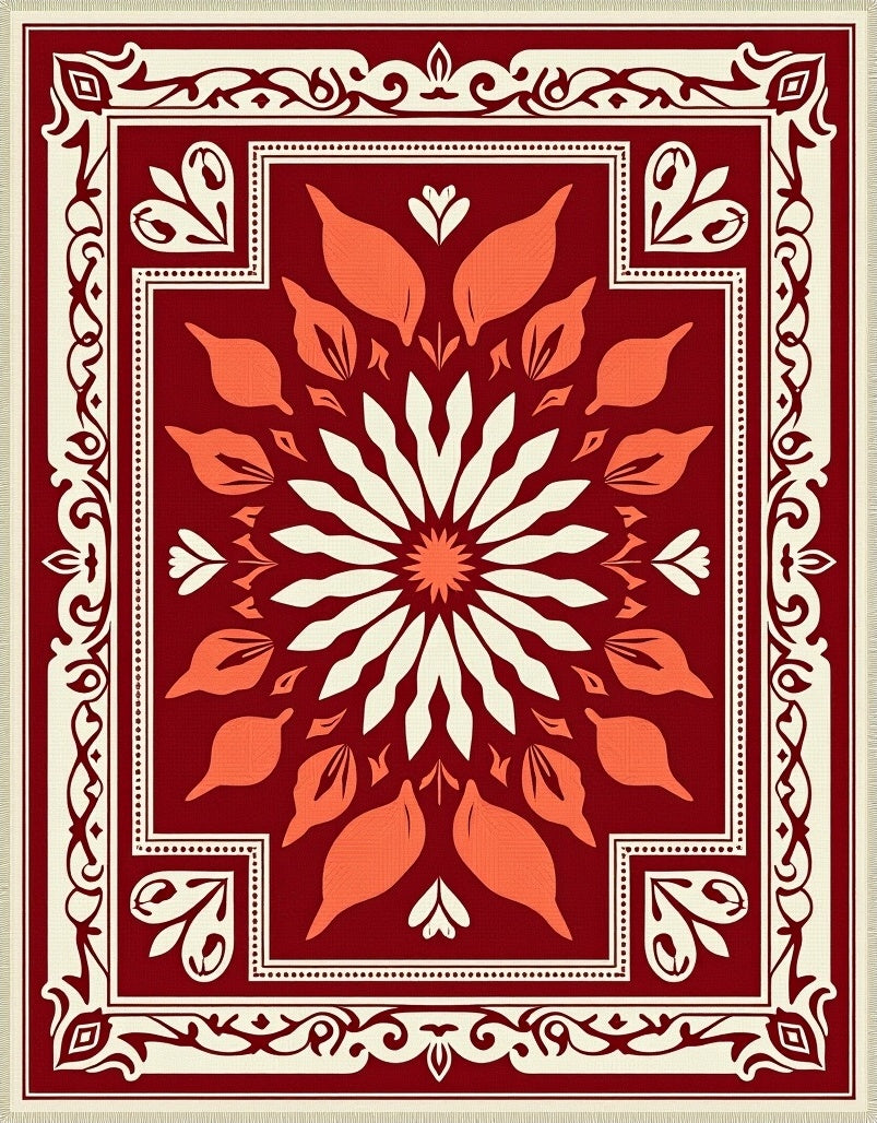 Crimson Orange Petal Medallion Rug