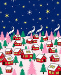 Whimsical Red Homes Starry Night Rug