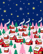 Whimsical Red Homes Starry Night Rug