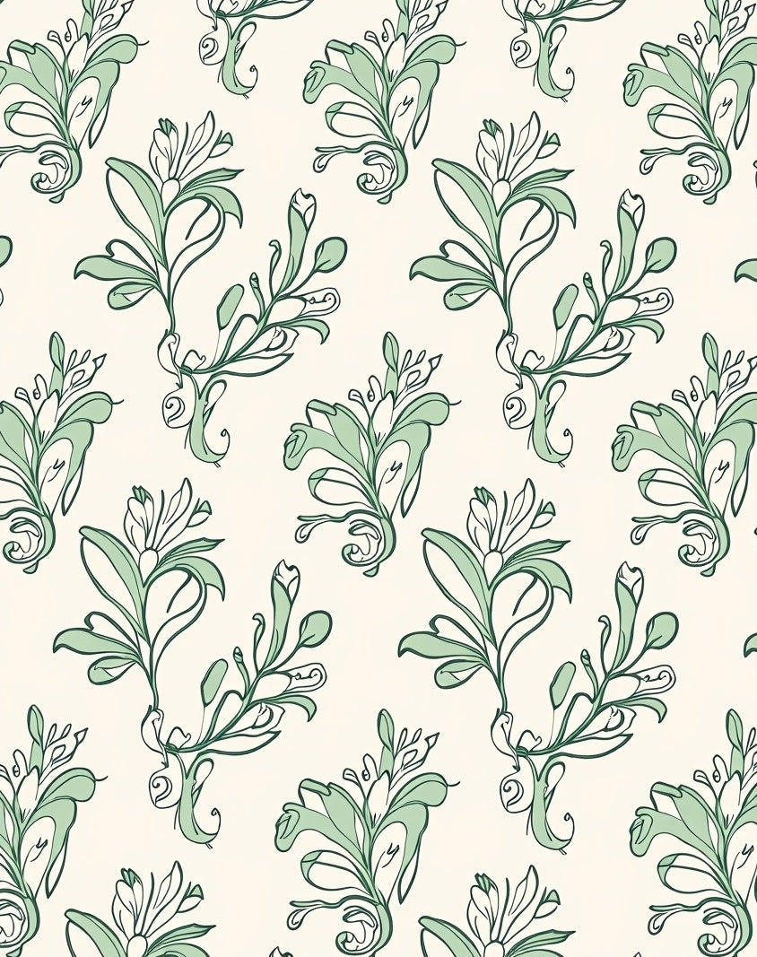 Green Floral Vine Swirl Rug