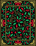 Black Red Green Floral Scroll Rug
