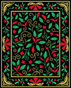 Black Red Green Floral Scroll Rug