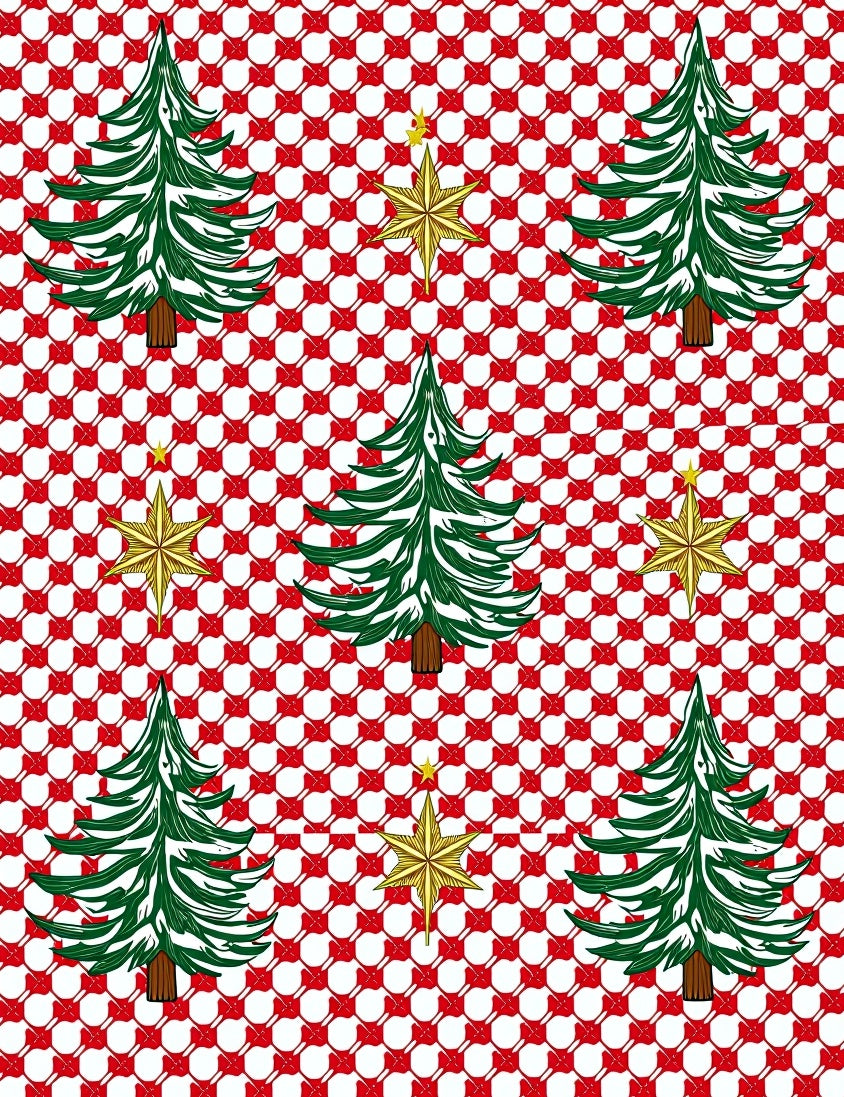 Festive Green Tree Gold Star Overlay Rug