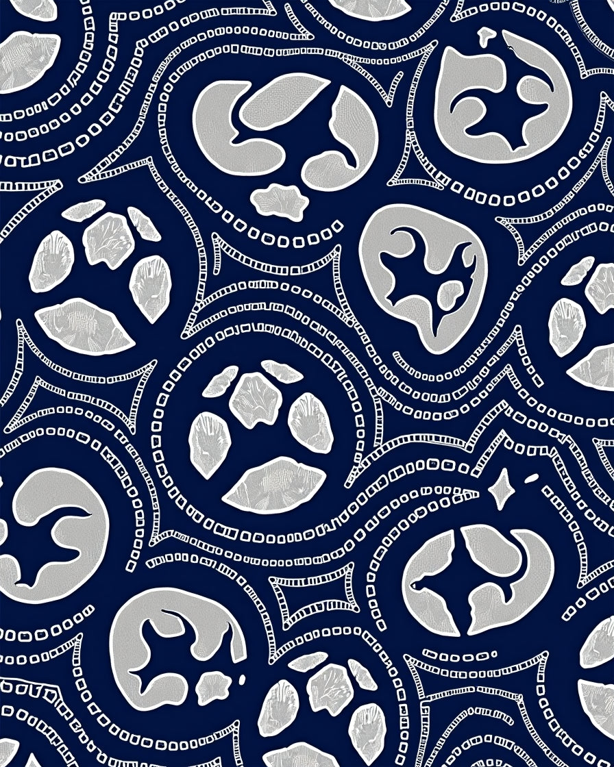 Indigo White Graphic Abstract Forms Rug