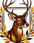 Autumn Deer With Golden Leaf Border Rug
