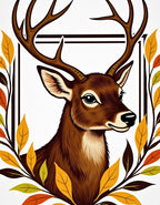 Autumn Deer With Golden Leaf Border Rug