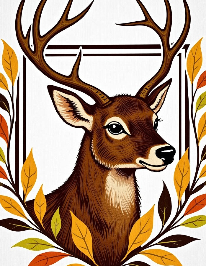 Autumn Deer With Golden Leaf Border Rug