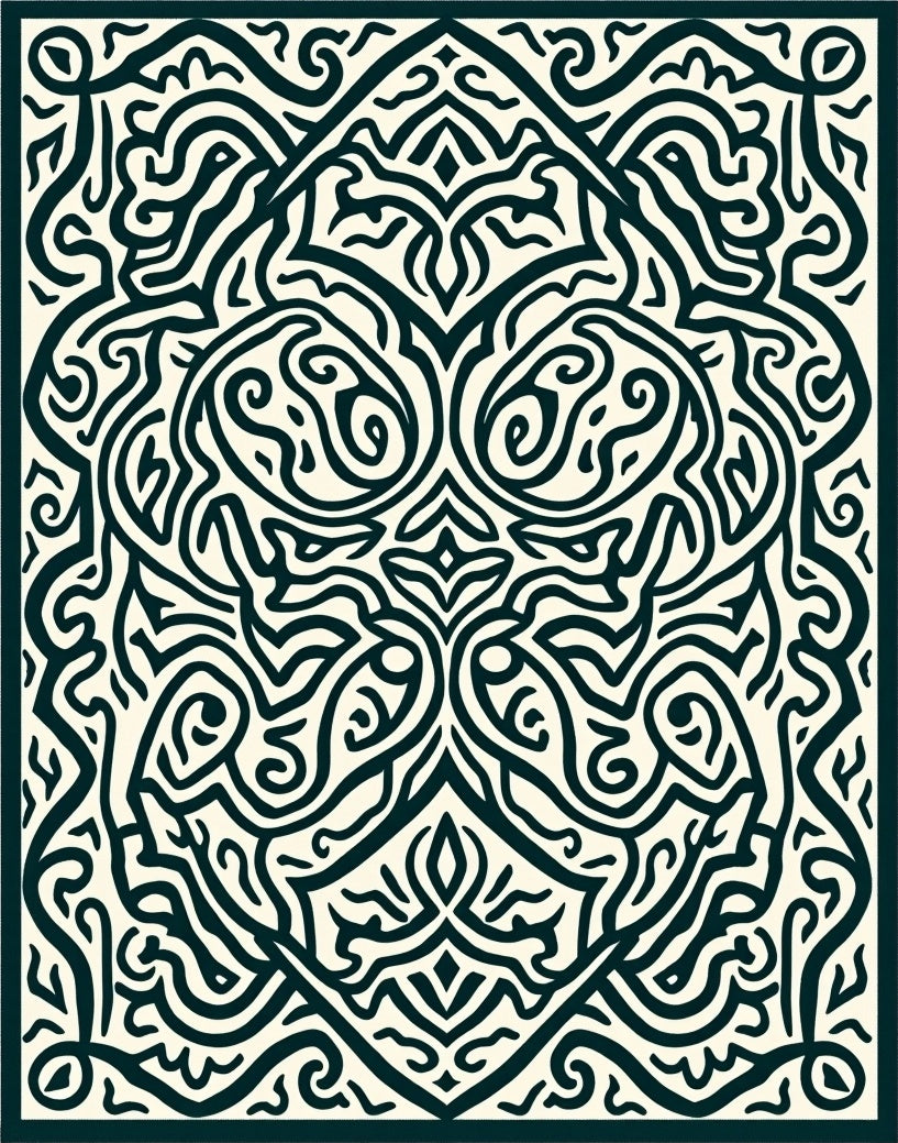 Intricate Cream And Navy Labyrinth Rug