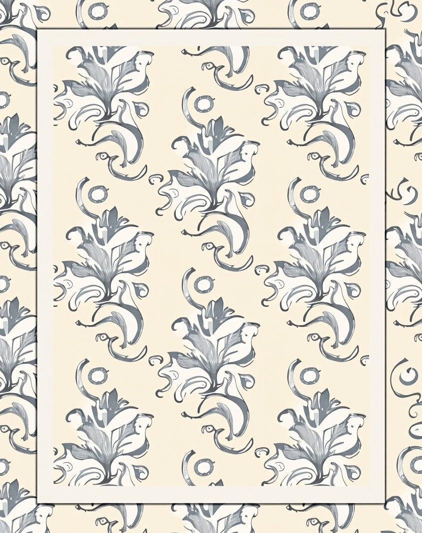 Ivory Light Gray Floral Scroll Rug