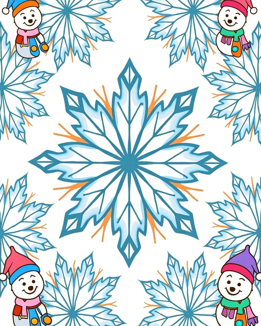 Whimsical Snowman Snowflake Winter Medallion Rug