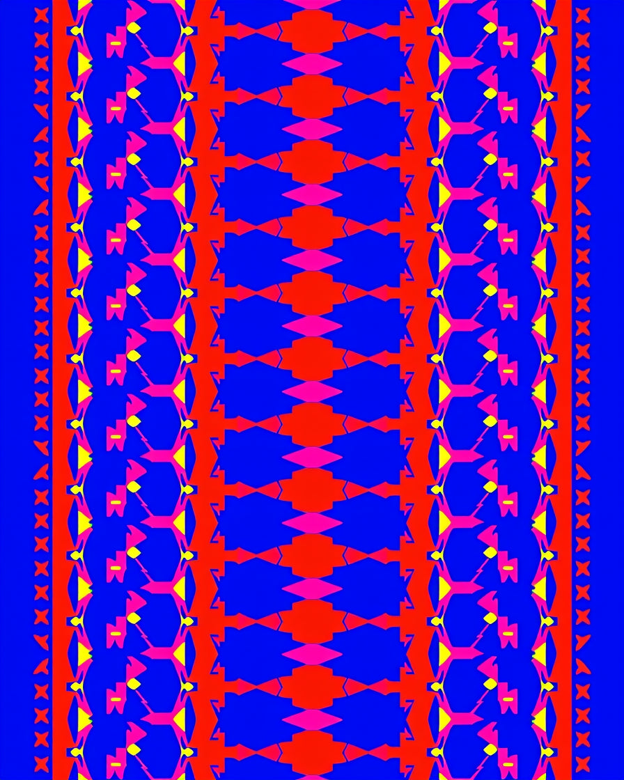 Bold Blue Red Geometric Stairway Rug