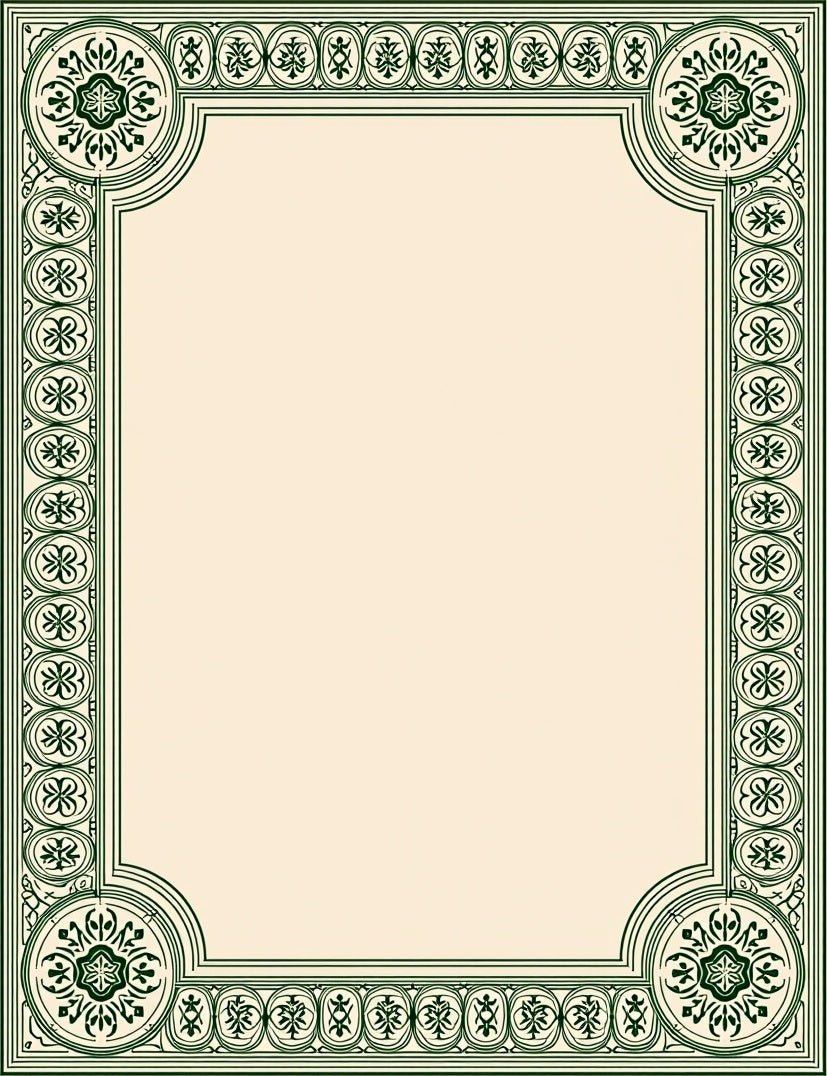 Dark Green Ornate Scroll Border Rug