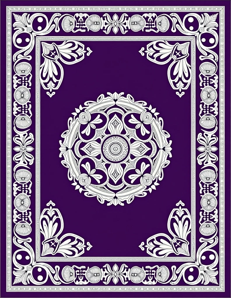 Deep Purple Medallion Floral Border Rug