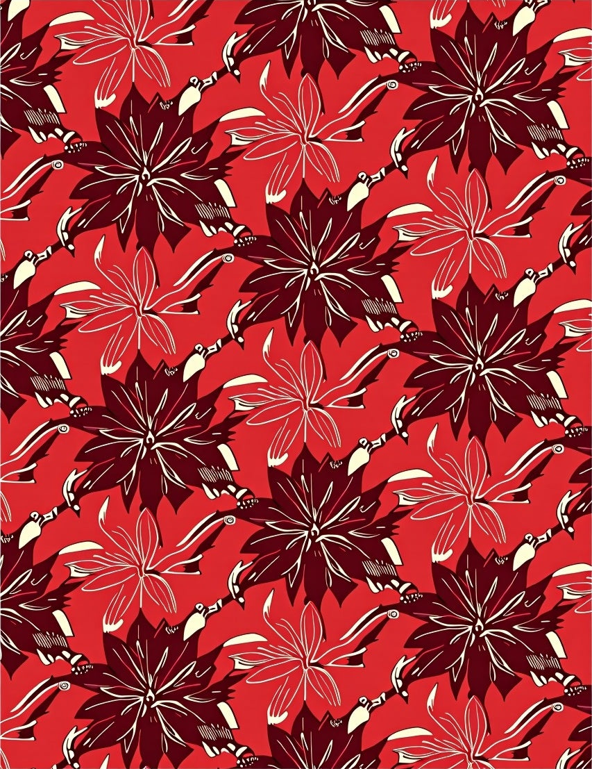 Bold Red Floral Branch Arrangement Rug