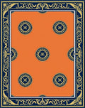 Orange Navy Gold Medallion Border Rug