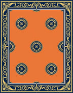 Orange Navy Gold Medallion Border Rug