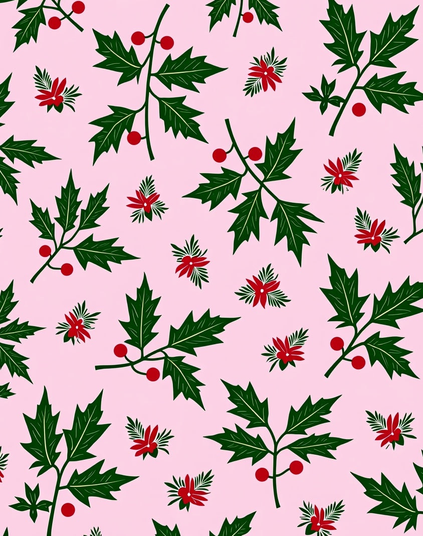 Pink Holly Berries Poinsettia Garland Rug