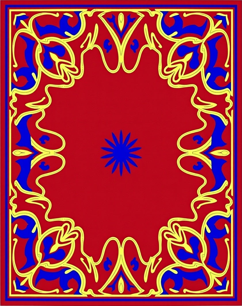 Vibrant Red Blue Yellow Floral Scroll Rug