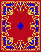 Vibrant Red Blue Yellow Floral Scroll Rug