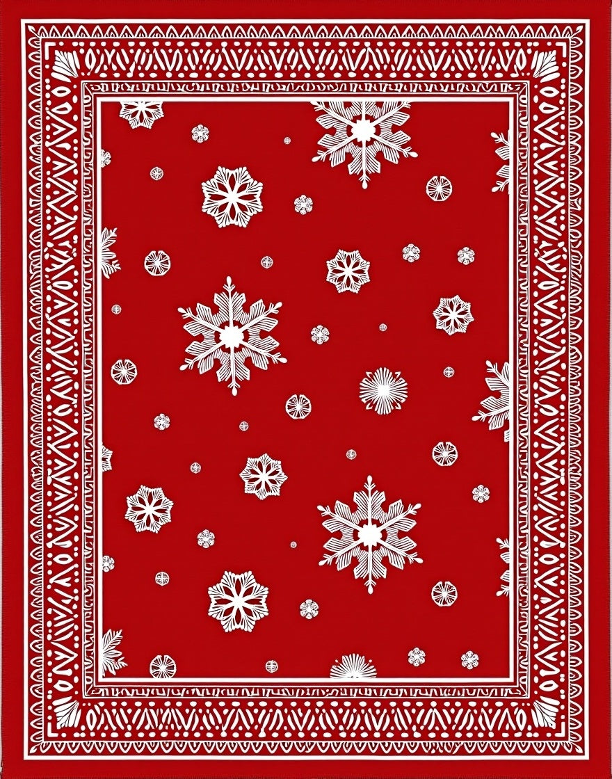 Crimson Snowflakes Festive Border Rug