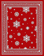 Crimson Snowflakes Festive Border Rug