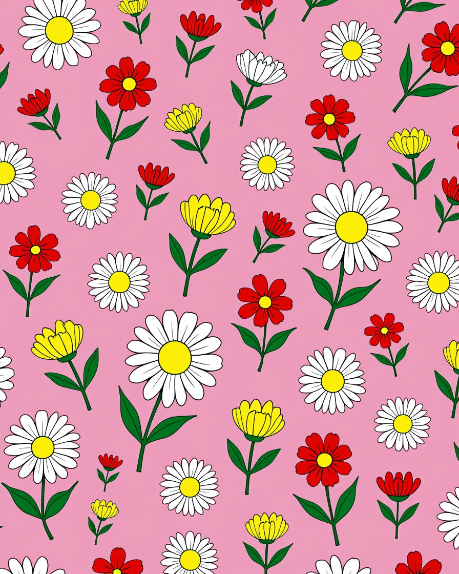 Pink Floral Daisy Garden Rug