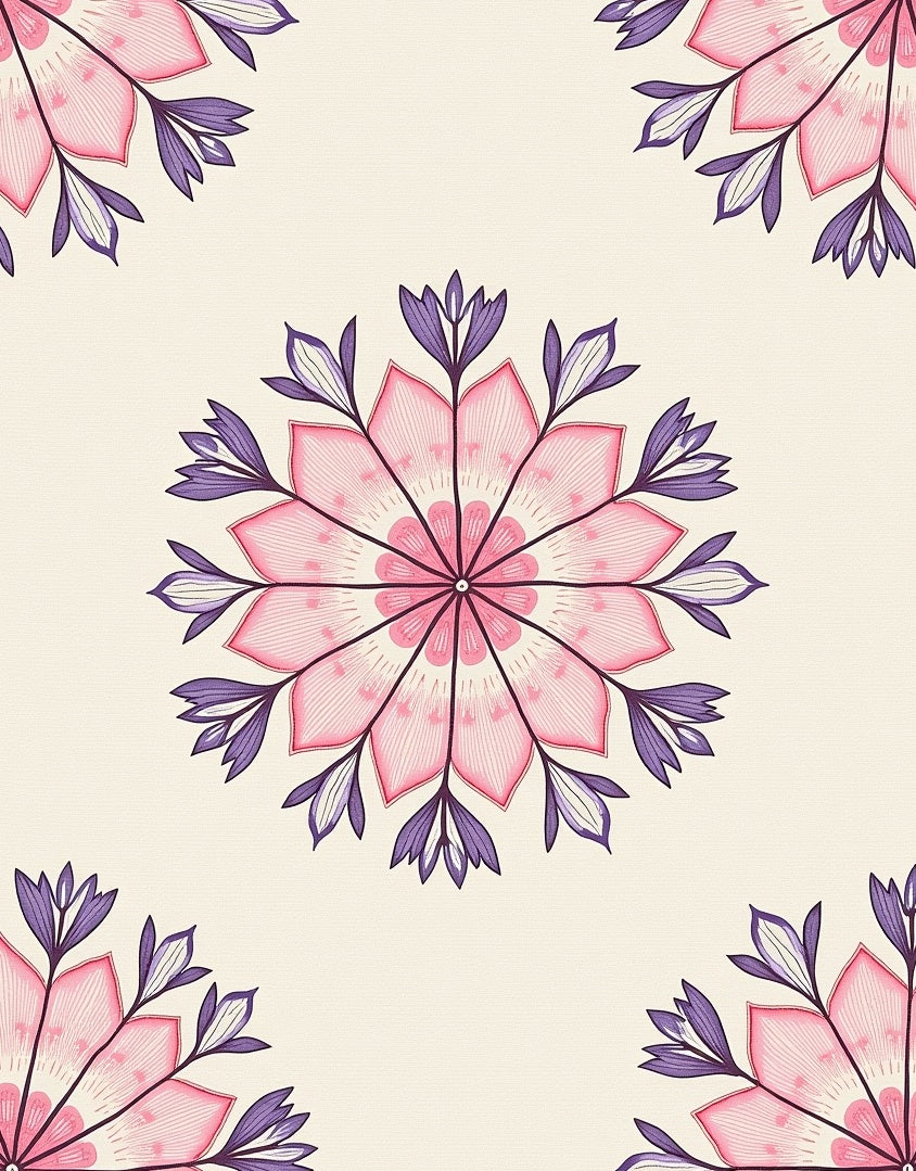 Pink Purple Floral Mandala Rug