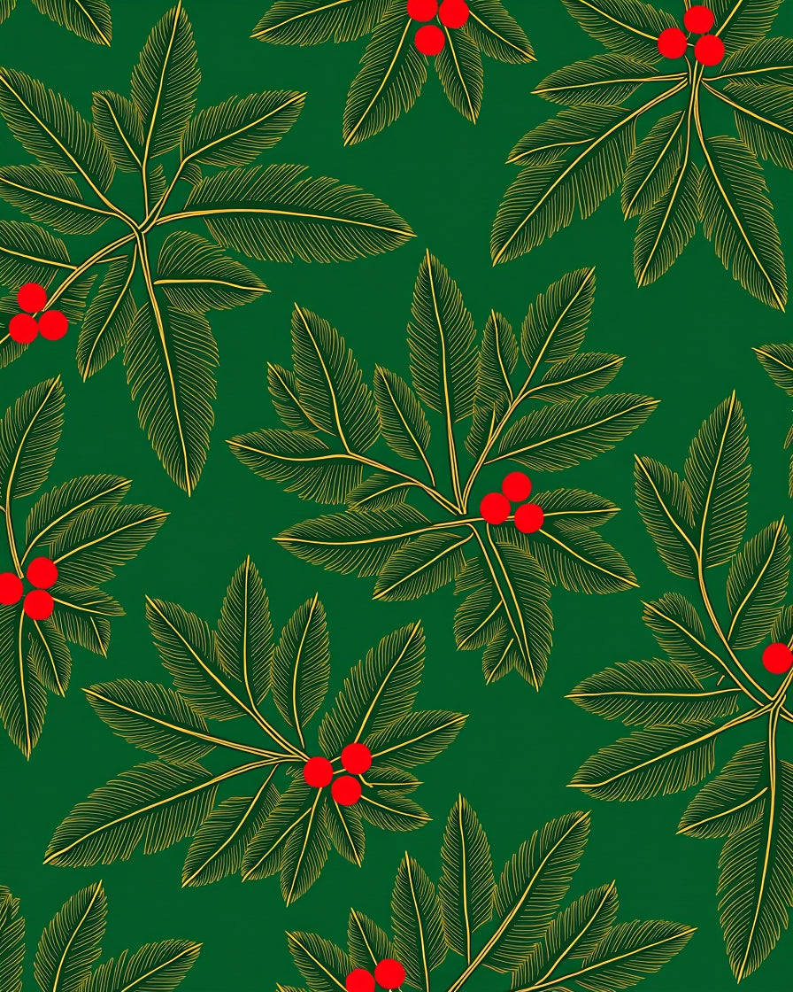 Emerald Green Festive Holly Berries Rug