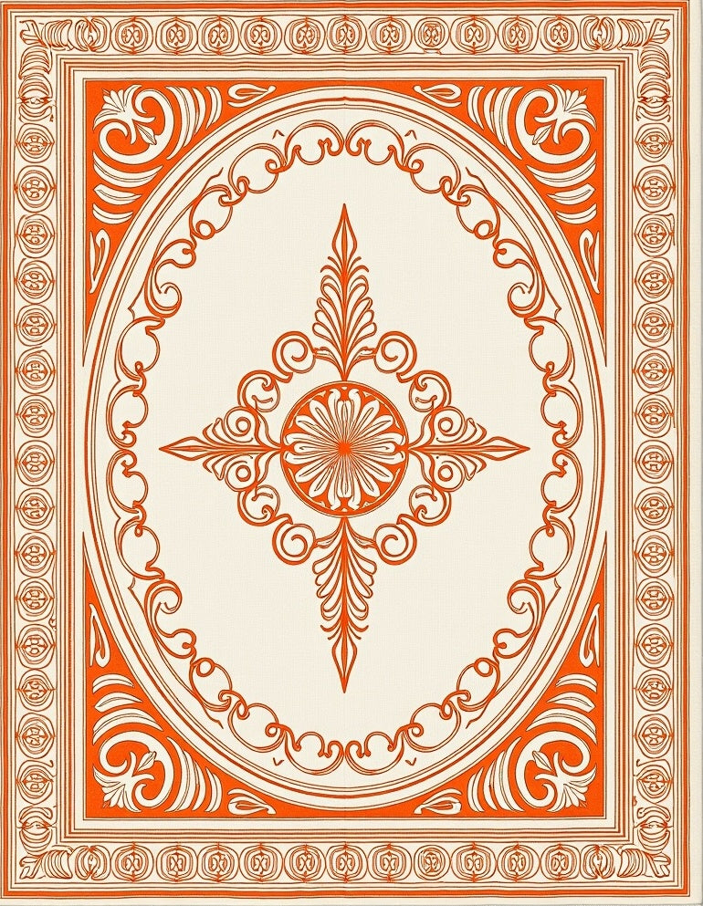 Orange Cream Medallion Frame Rug
