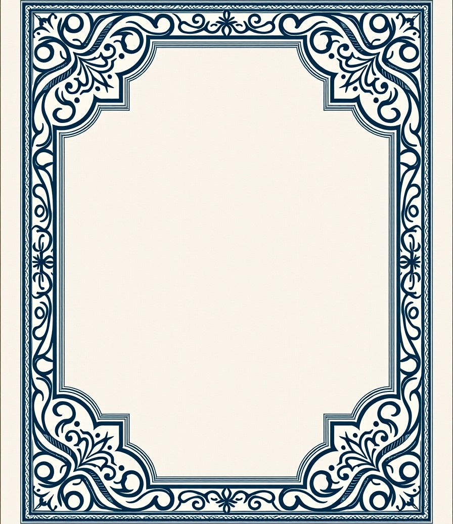 Ornate Navy Blue Vintage Scroll Rug